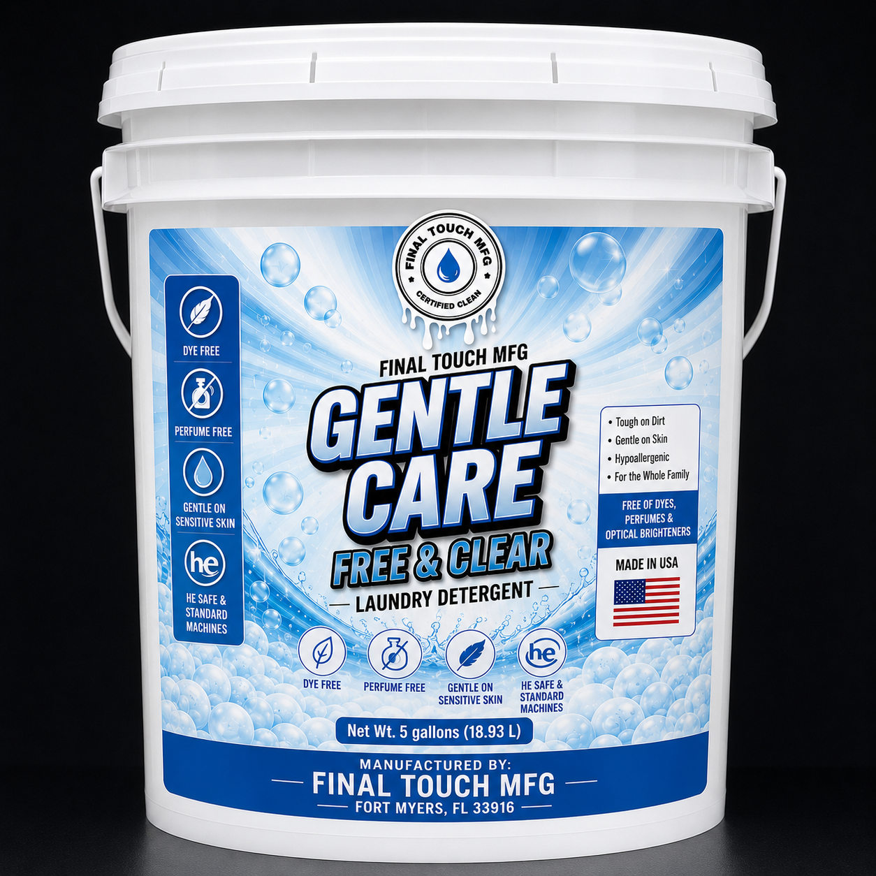 FINAL TOUCH MFG GENTLE CARE LAUNDRY DETERGENT – FREE CLEAR HIGH EFFICIENCY LIQUID DETERGENT
