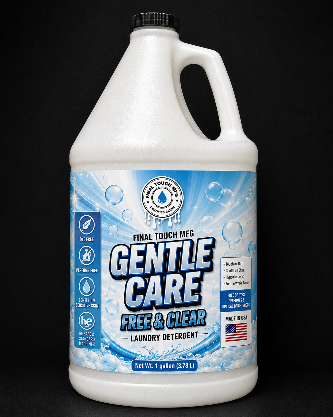 FINAL TOUCH MFG GENTLE CARE LAUNDRY DETERGENT – FREE CLEAR HIGH EFFICIENCY LIQUID DETERGENT
